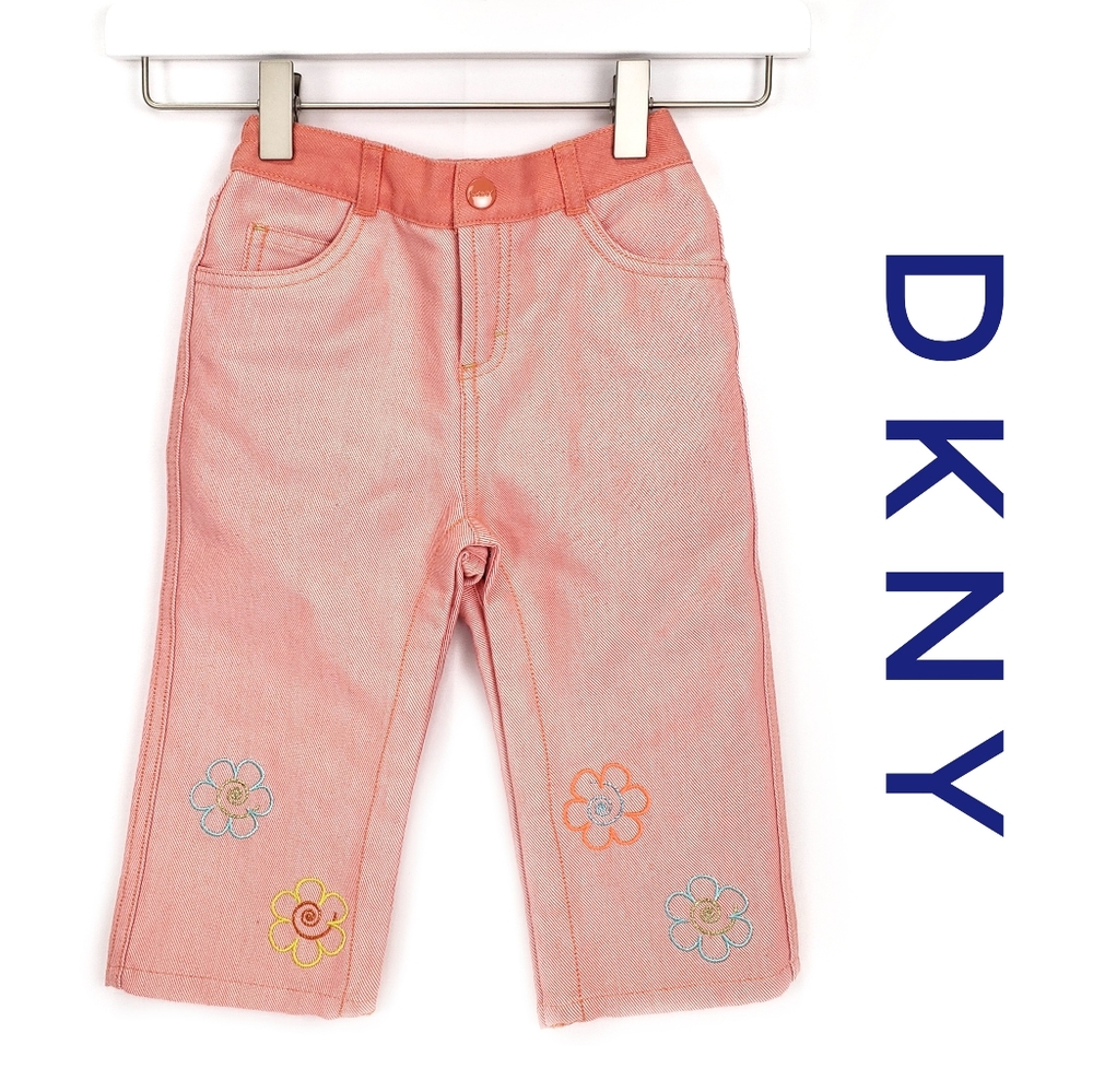 NWOT DKNY Baby Girls Jean with Flowers Embordiered